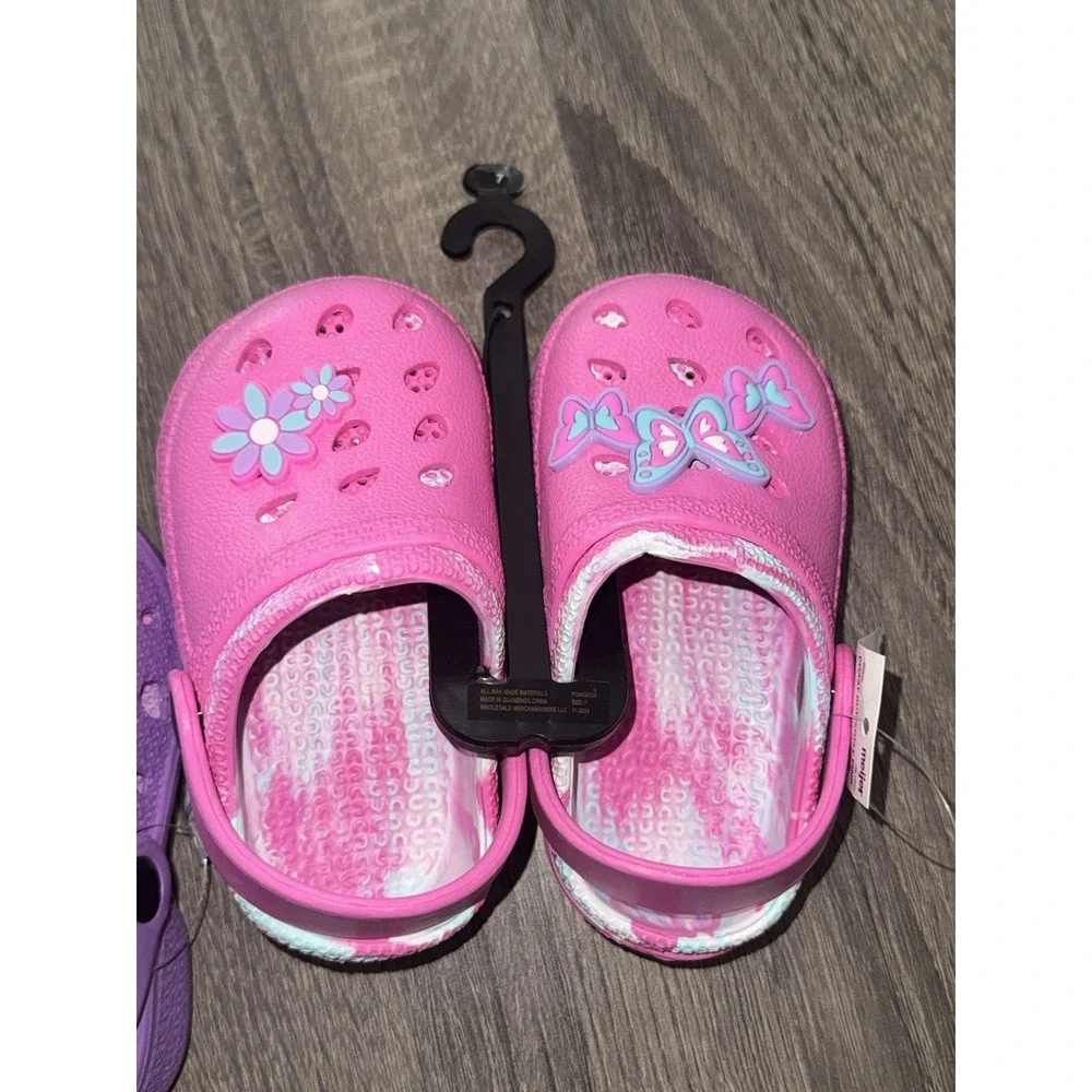 Butterfly & Unicorn Toddler Sz 7 Clogs New Lot of 2 Purple And Pink Adorable Set